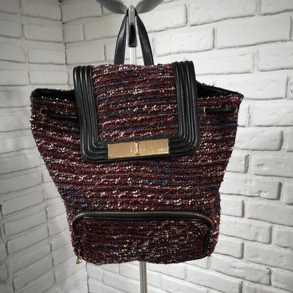 Aldo Adult Ladies Burgundy with Sparkly Yarn & Black Trim Snap Closure Backpack - Picture 1 of 16